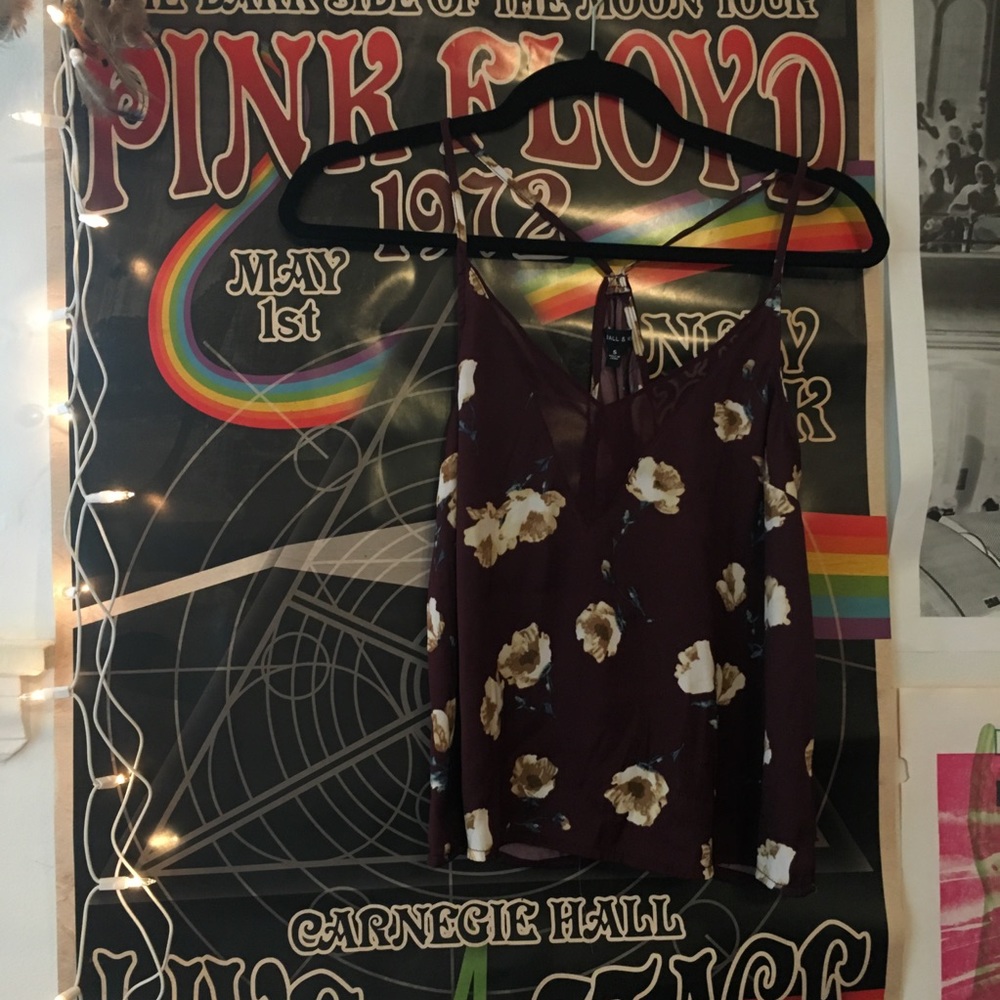 maroon floral silk tank top